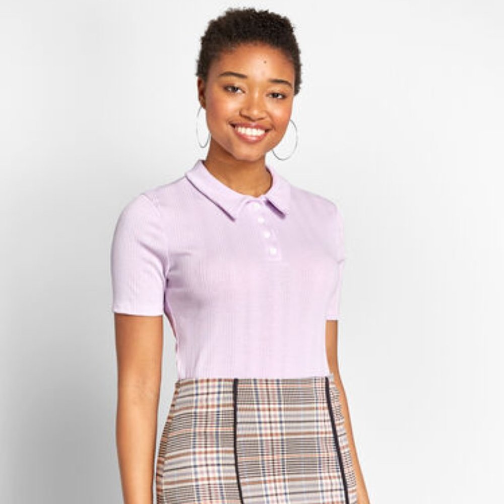 One More Time Ribbed Polo Top ModCloth NWT